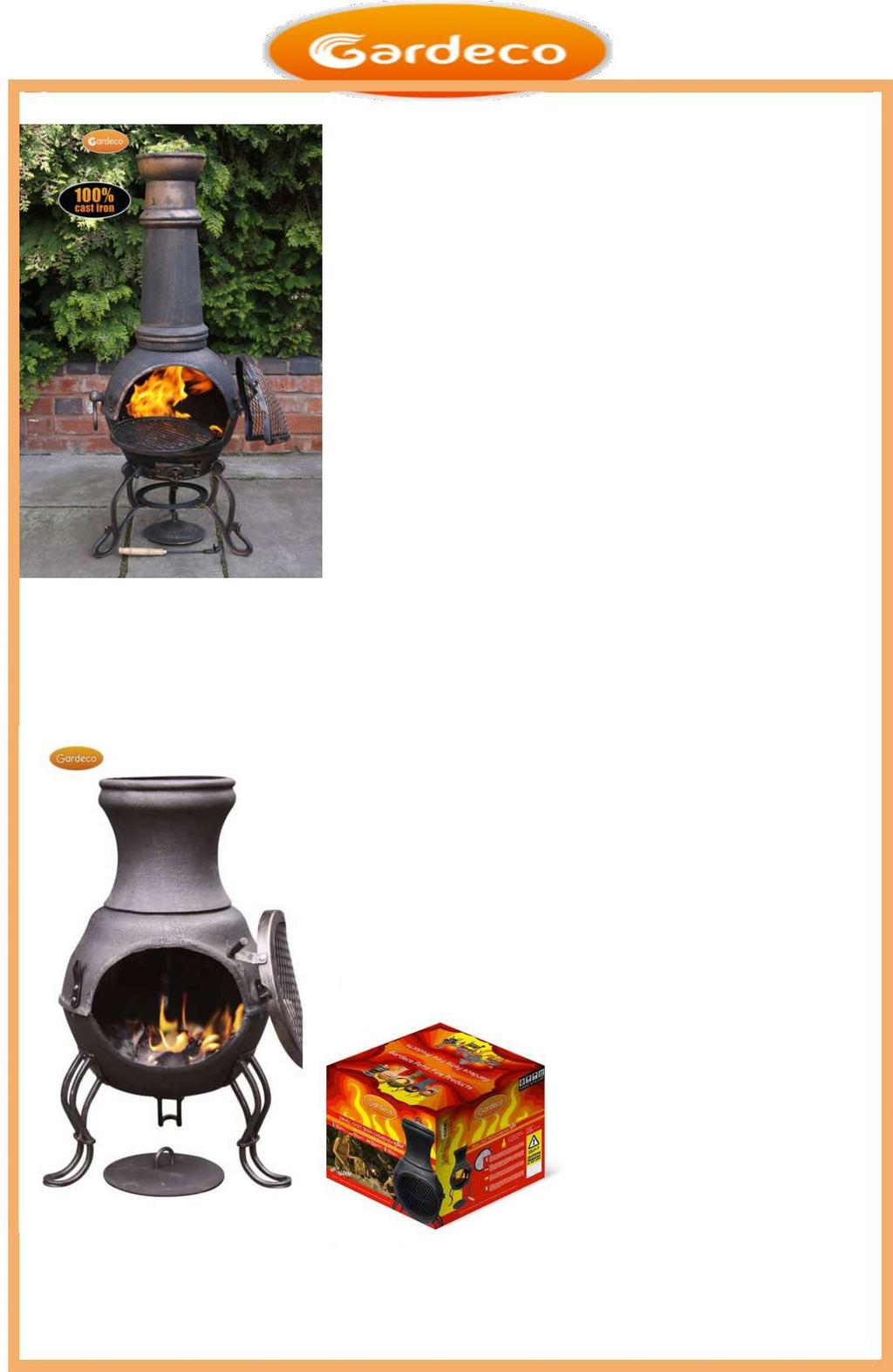 TOLEDO EX-LARGE CAST IRON Features: Size: 129cm high x 45cm diameter 100% cast iron Strong and durable, long-lasting Supplied with swivel cast iron BBQ grill with balcony Hinged mesh door, rain lid,