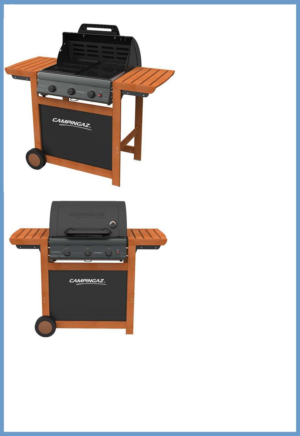 CAMPINGAZ ADELIADE 3 SERIES WOODY L Cooking surface dimensions (cm²): 2,800 Burner: Cast Iron Number of burners: 3 Power: 14 kw Gas consumption: 830g/h Cooking surface material: Enameled Stamped