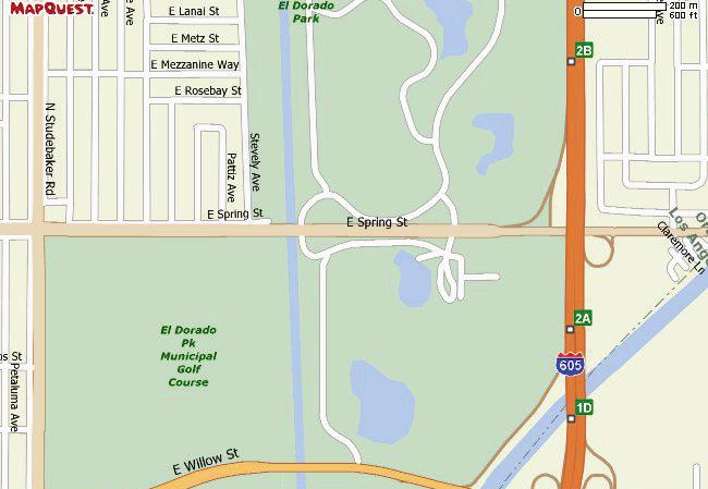 FROM 405 SOUTH: Exit at Studebaker Rd. Turn left on Studebaker Rd. Turn right into El Dorado Park.