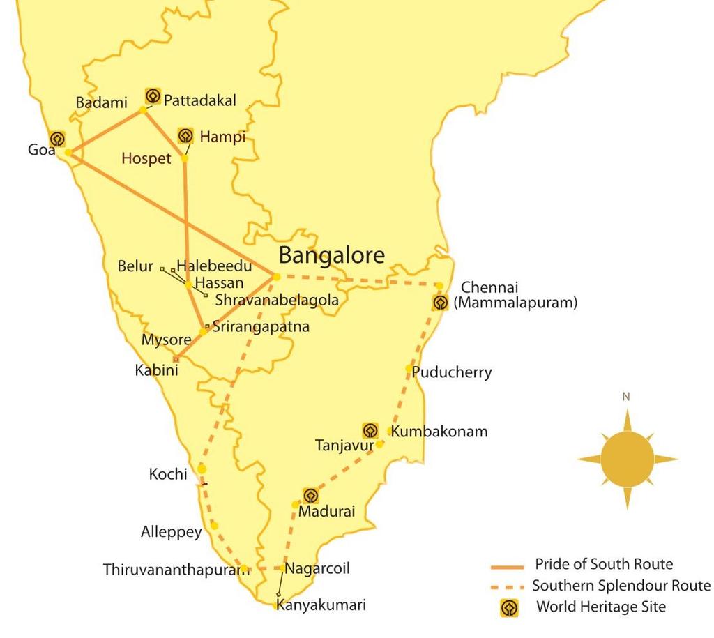 The Golden Chariot Itineraries 1) Pride of the South: Bangalore - Goa -