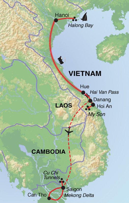 Vietnam Adventure - Trip Notes General Trip info Map Trip Code: EAOV Trip Length: 14 Trip starts in: Hanoi Trip ends in: Ho Chi Minh City Meals: 12 breakfasts, 2 lunches and 2 dinners included