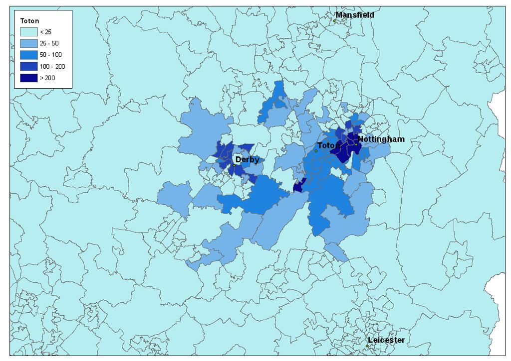 6 East Midlands Figure 6.10 Source of 2043 Demand for HS2 with a HS2 Station at Derby (Source: PFM) 6.7.4 Toton serves both more people and a greater geographic swathe of the region.