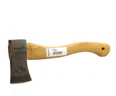 Hatchet A small axe for outdoor use in forests and open land. Made from blasted and clear-lacquered ironwork, it is also suitable for work in the garden. The shaft is curved and made from hickory.