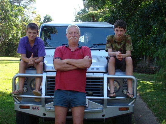 Kev Rosser, in front of his trusty old Landy (below) at his home in FNQ.