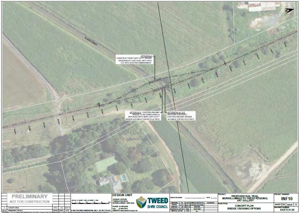 Figure 13 Proposed Bypass solution currently being investigated by Tweed Shire for the Proposed Rail Trail Murwillumbah to Tweed Regional Art Gallery, Tweed Shire Council 49 Adopting route bypasses