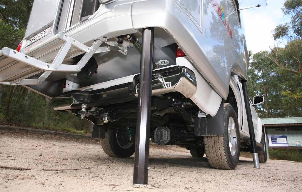 Four inbuilt aluminium legs can be operated by remote control and they can also be used for levelling up the camper.