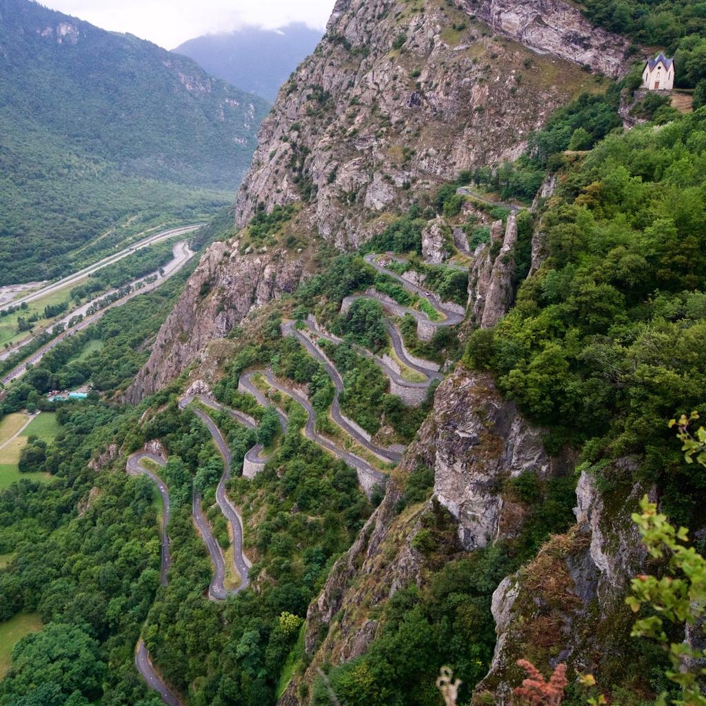 Built in 1934, the road consists of 18 tight hairpins straight up a steep hill to a church on the top as if draped from the sky like a shoelace.