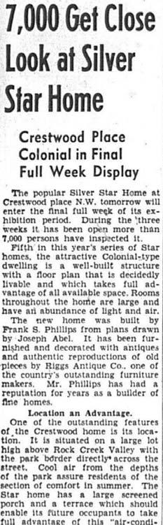 Ad in the Evening Star, October 8, 1938, touts Paul Stone s original Crestwood Home of Tomorrow at 4220