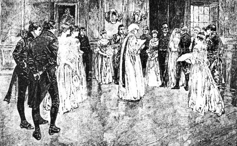 This image of the Bodisco wedding on April 9, 1840 comes from a book by Harriet Williams school chum and bridesmaid, Jessie Benton Fremont. (Souvenirs of My Time, D.