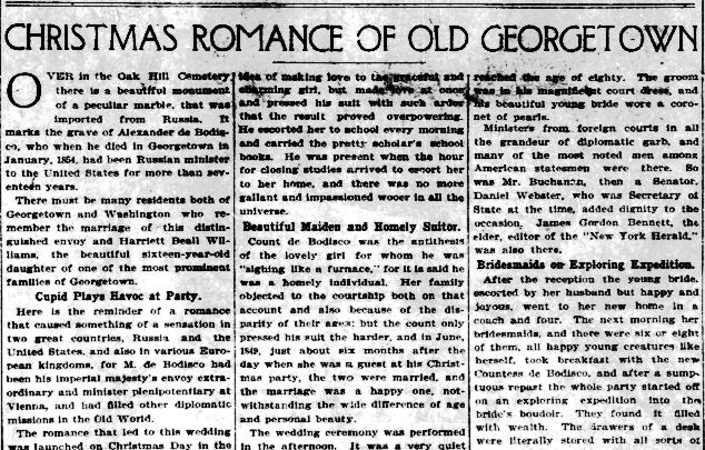 (Columbia Democrat, Bloomsburg, PA, March 21, 1840) In later years, the affair was romanticized as a cherished memory of Georgetown society.