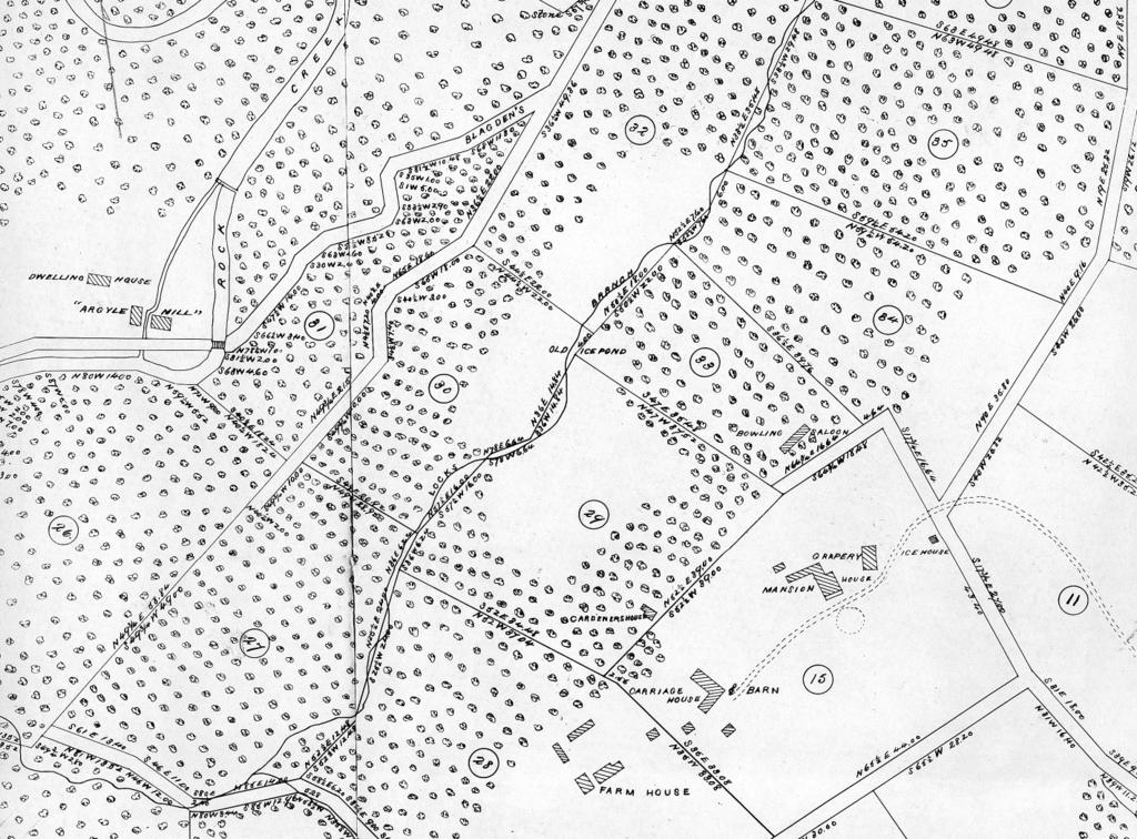 An 1875 map shows the buildings on the Argyle estate that would become Crestwood. The site of the mansion corresponds to 18th and Varnum Streets.