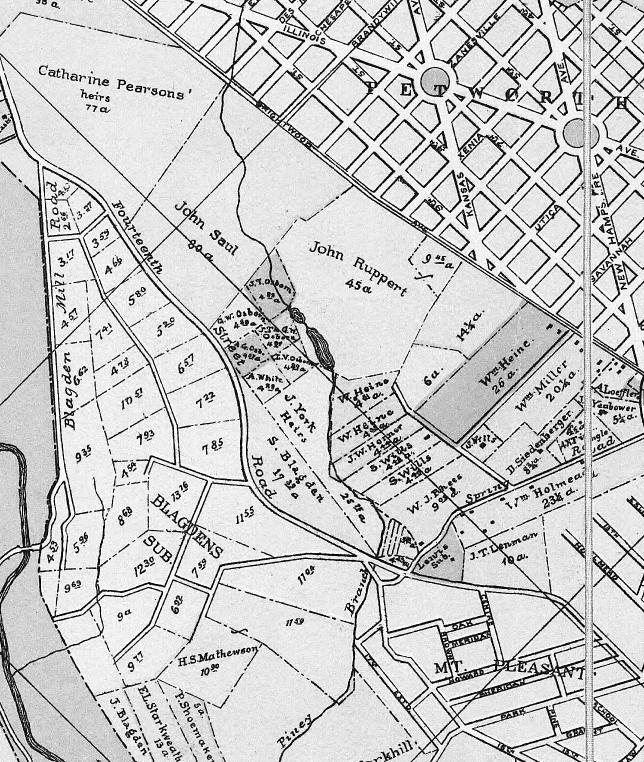1890 map shows the Argyle estate sectioned into parcels owned by Blagden relatives and friends and described as Blagdens Subdivision.