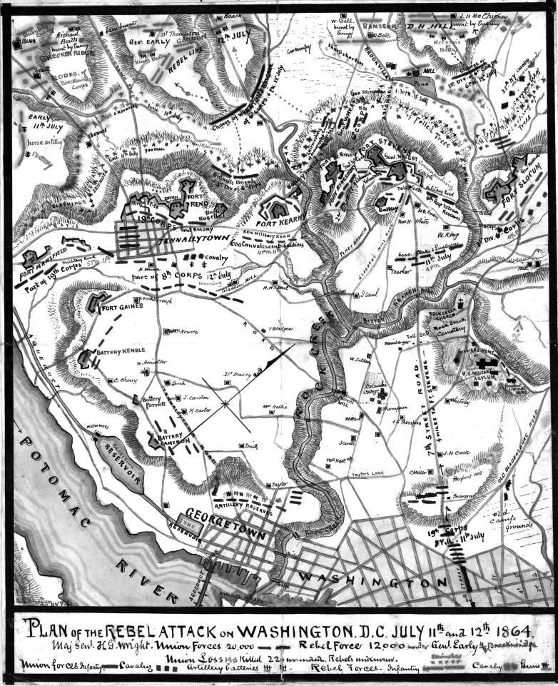 Union Army mapmaker Robert Knox Sneden created a graphic rendering of the Battle of Fort Stevens two months after the battle.