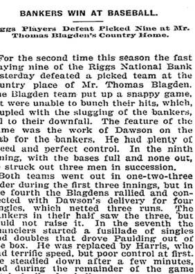 The final season included a May 31, 1909 Suburban League match-up in which Brightwood defeated Petworth 9-6.