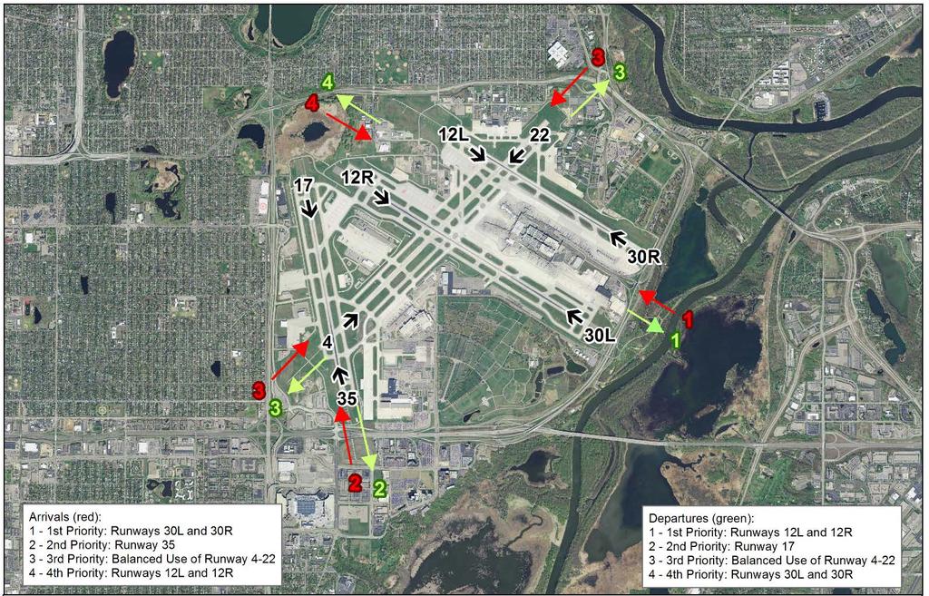 Runway Use System Report - June 2015 Selecting which runways to use for aircraft departures and arrivals at Minneapolis-St. Paul International Airport (MSP) is a complex task.