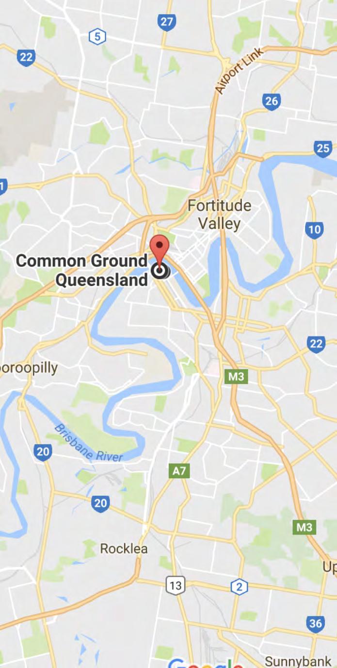 Getting to Brisbane Common Ground Brisbane Common Ground is located at 15 Hope Street, South Brisbane. We are a 5-10 minute walk from the Cultural Centre Busway Station and South Brisbane Station.