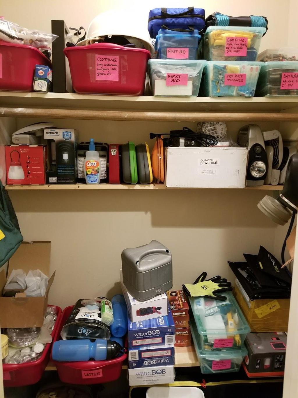 This is our finally-organized Survival Closet.