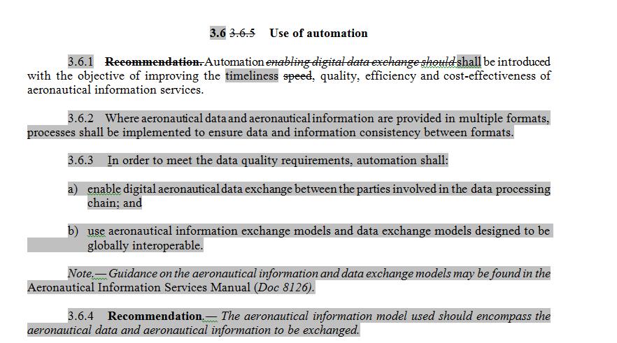 data exchange and the use of aeronautical information and data exchange models to be globally interoperable.