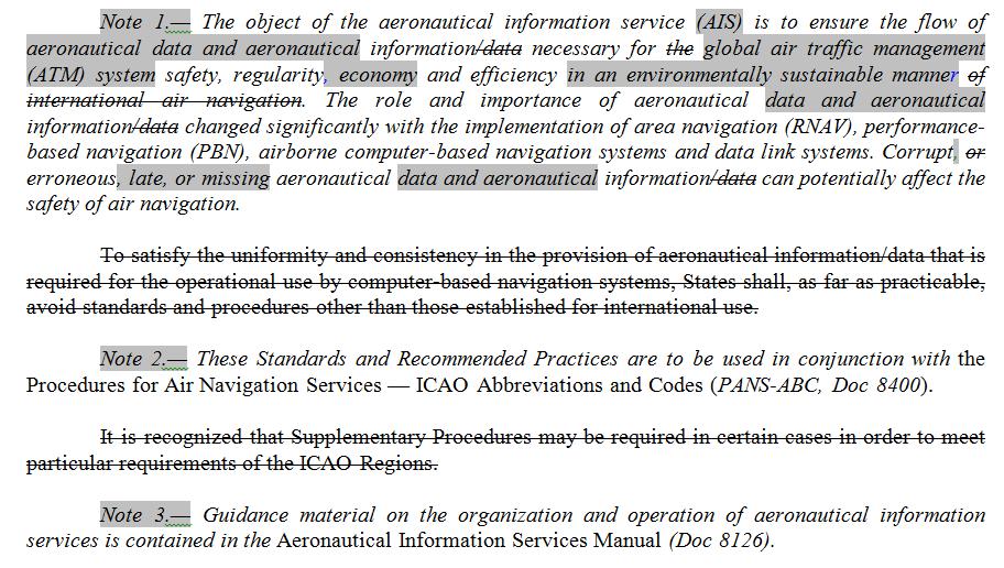 The Introductory Notes The reference to aeronautical information/data is revised here and throughout the annex to aeronautical data and aeronautical information to point out the distinction