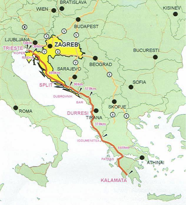Autocesta Rijeka Trst - najsjeverniji dio planirane Jadransko-jonske autoceste (JJAC) (Trst Rijeka Zadar Split Dubrovnik Bar Drač Atena).