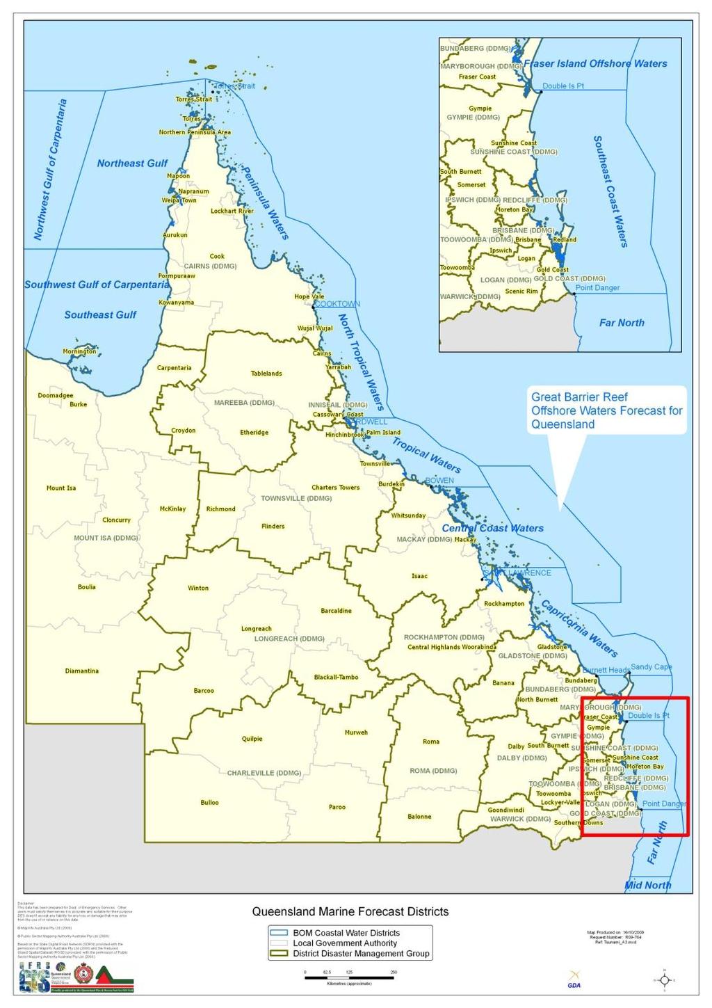Figure 3 - Marine Forecast Zones relevant to Queensland Queensland s processes to manage JATWC warning products Queensland s management of tsunami warnings is covered in the Queensland Tsunami