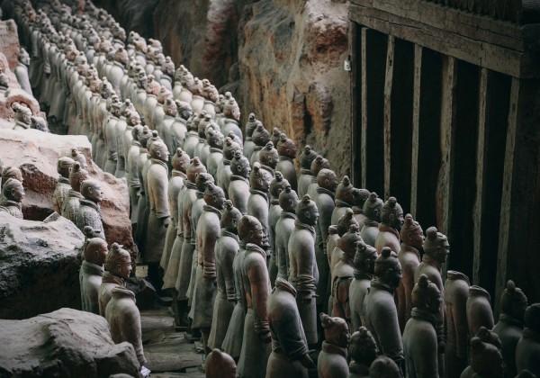 Emperor Qin s 2,200 year old famous life-sized Terracotta Warriors and horses were designed to offer protection to the emperor in the afterlife.