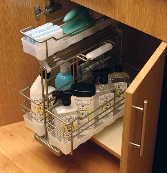 Our pull-out caddy for cleaning supplies detaches for portable use around the house.