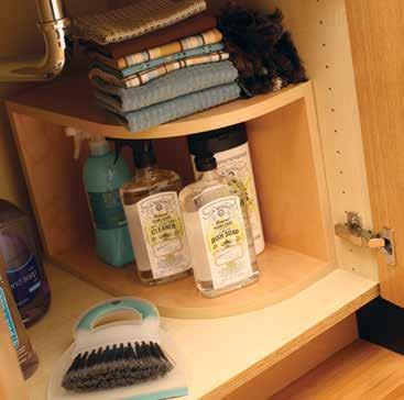 A two-tiered shelf provides extra storage on either side of