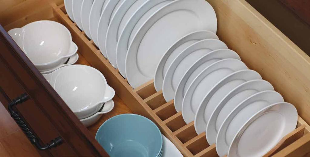 22 PLATEWARE STORAGE Traditionally, plateware and glassware are stored in the upper cabinets near a sink or dishwasher.