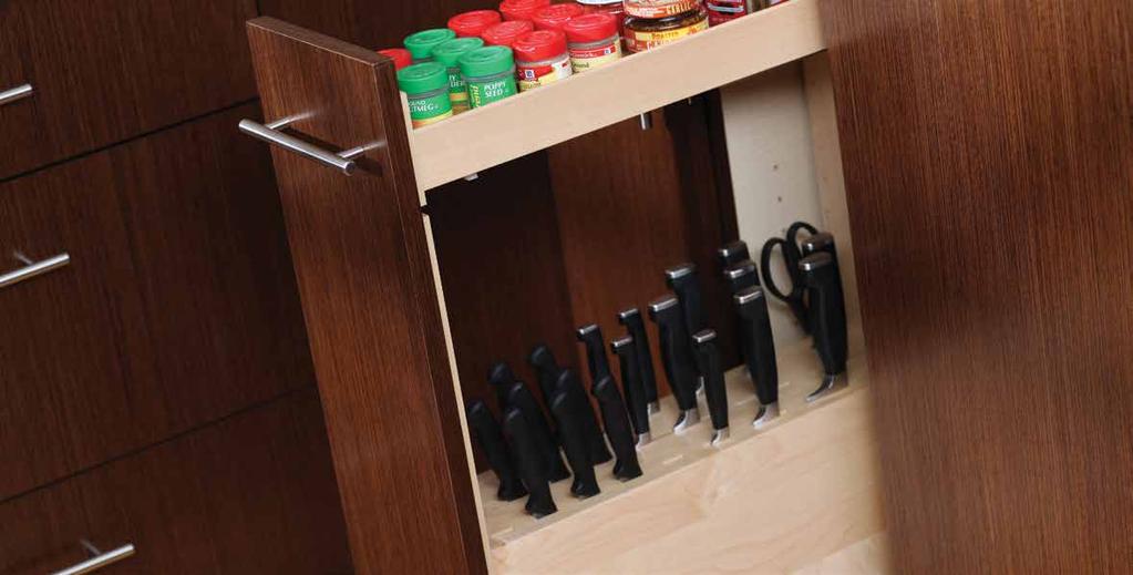 28 PULL-OUT STORAGE Small spaces offer a surprising amount of storage when you use Dura Supreme s pull-outs for spice storage, tray dividers, towel bar or cutlery.