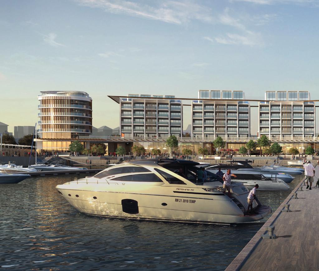 MARINA Seamlessly integrated with its surroundings the 300 berth marina will offer boat owners and visiting yachtsmen safe and secure berthing with access to power, water, WiFi, fuel, waste disposal,