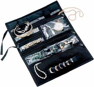 C 06910 Travel Companion 06904 Jewelry Roll 06704 Tie Case C Ten see-through compartments keep personal care items organized.