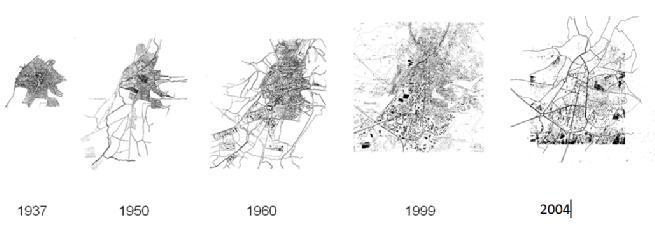 Fig. 1 Zhvillimi historik i qytetit të Prishtinës Në aspektin kronologjik, veprimet në lidhje me planifikimin dhe rregullimin e pjesës urbane të qytetit të Prishtinës ishin; "Plani i Rregullimit të