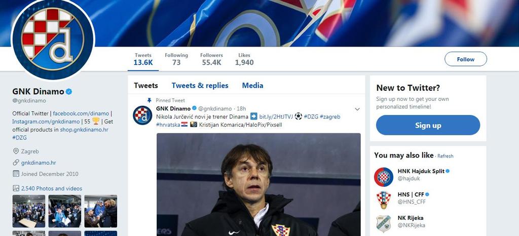 Twitter Dinamo nastoji povećati svoju bazu sljedbenika na Twitteru čiji je trenutni broj 55 000.