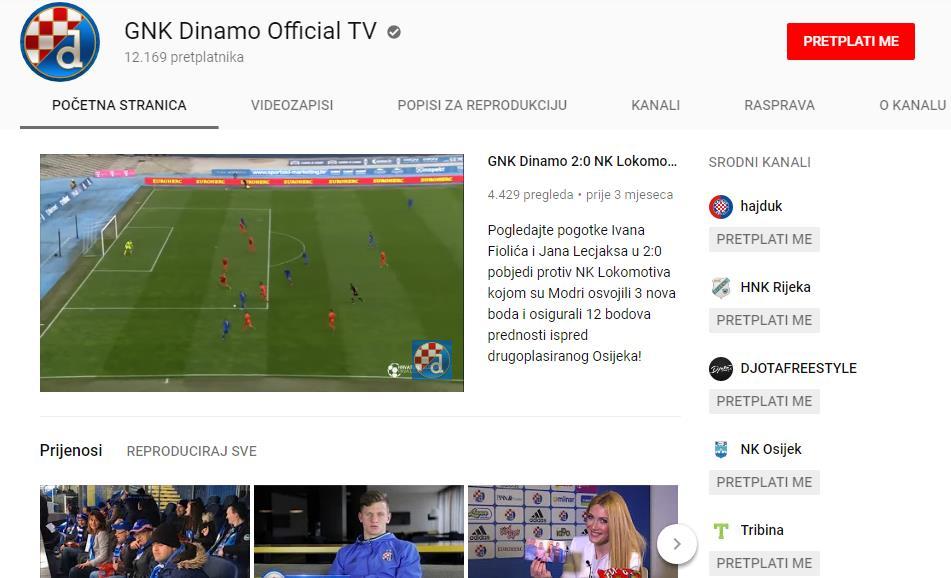 Slika 13. YouTube kanala GNK Dinamo Izvor: izrada autora prema https://www.youtube.com/user/gnkdinamozagreb/videos?flow=grid&view=0&sort=p (12.3.2018.) 5.