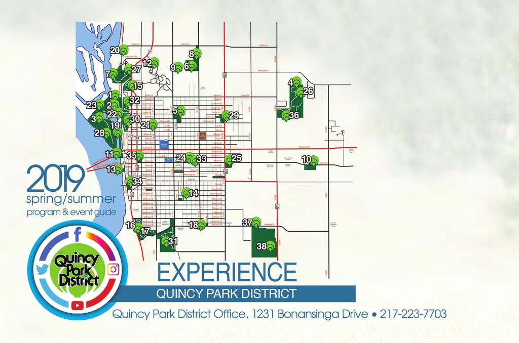POPULAR QUINCY PARK INFORMATION 1 Administrative Office Located at 1231 Bonansinga Drive. 2 All America Park Located on 17 acres on the banks of the Quincy Bay, at Front & Cedar Streets.