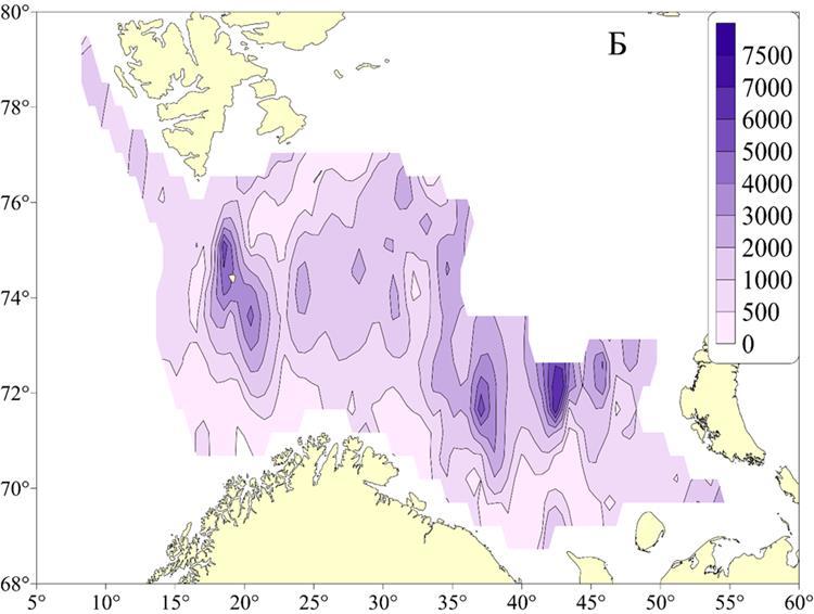 34 Anenx 5 WGIBAR 2016 Fig. 3.3.11. Distribution of chaetognaths (ind. per 1000 m 3 ) in the near bottom layer in the Barents Sea based on data from the Russian winter survey in October-December 2014.