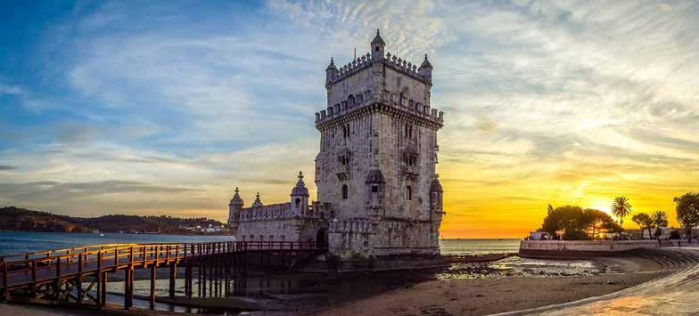 At Belém s riverfront we see the Belém Tower, a small fortress island on the banks of the river and part of Lisbon s Old World defense system.