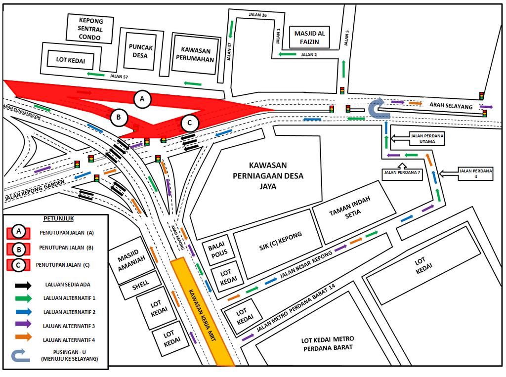 inner road Jalan Perdana 4, Jalan Perdana 7 and Jalan Perdana Utama to exit to Jalan Kepong Garden.