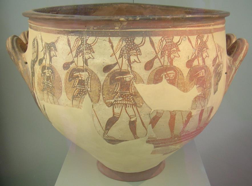 POTTERY Mycenaean Warrior Vase The warrior vase was named by Heinrich Schliemann, the 19th-century archeologist who