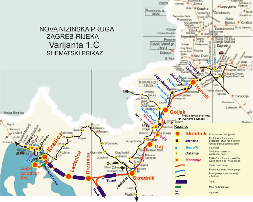 Construction of the remaining sections of the Adriatic Ionic railway line which pass through Croatia to Rijeka, via Drežnica to Split and Ploče, Reconstruction and modernisation of the railway