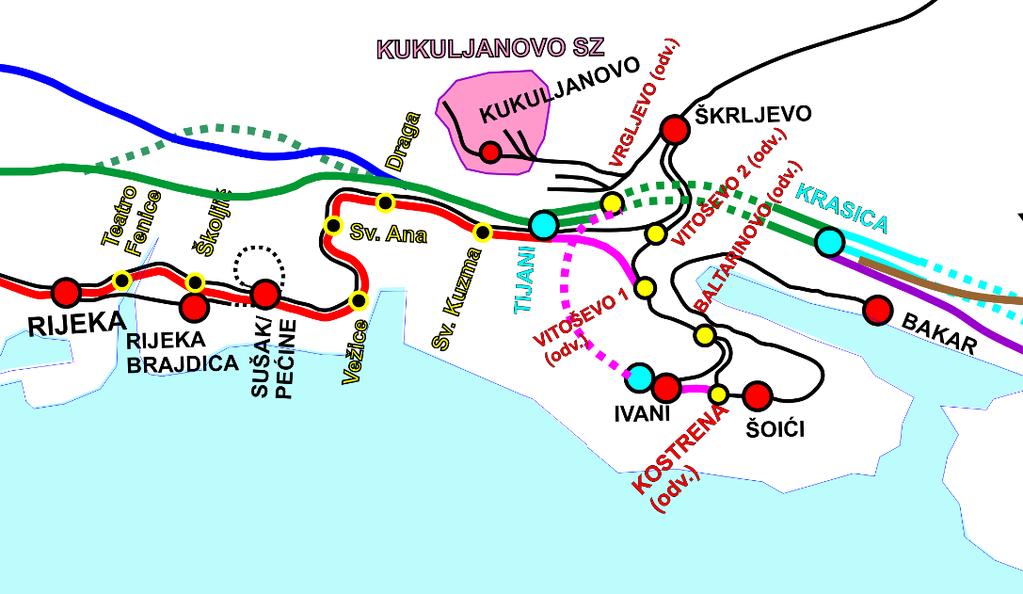 4 Options for the railway traffic junction development The new redefined solution of the Rijeka railway junction has to meet the functional requirements of the port and other economic agents, i.e. the City of Rijeka and its residents, with maximum protection and undisturbed development of other urban functions.
