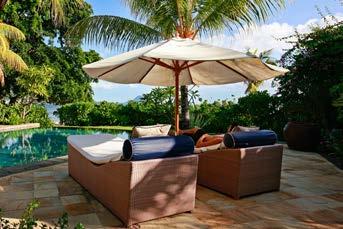 The sun beds and deep sofas in the gardens allow guests to enjoy the views of the natural scenery and the exotic gardens.