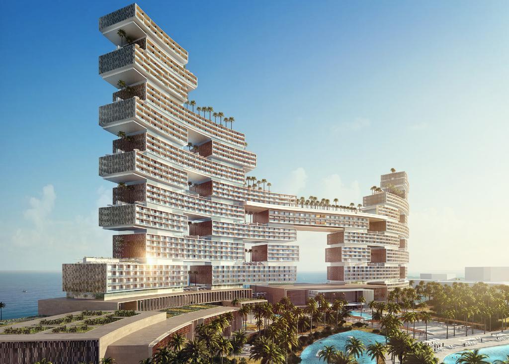 Façade Tower The bulk of the Royal Atlantis is split evenly between hotel and residential floors, connected by a