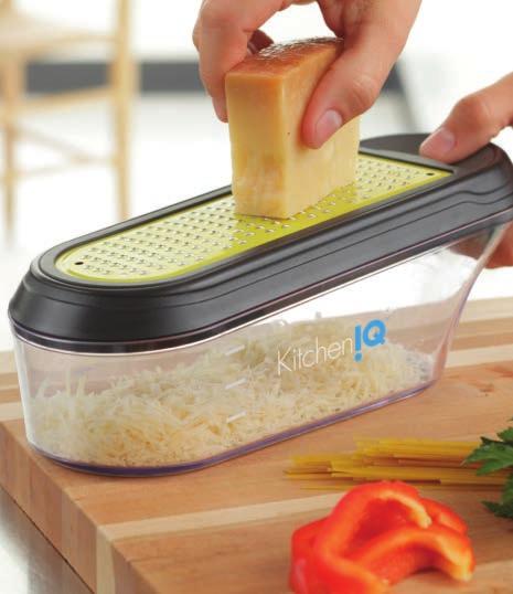 50208 50403 Container Grater One of the most versatile of the KitchenIQ V-etched graters, the container grater includes three patent pending v-etched blades with the signature non-stick coating along