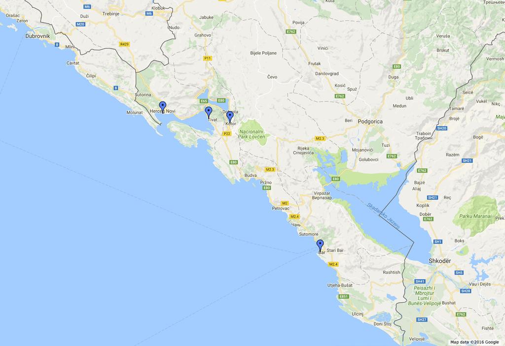 Montenegro ports MAP & COORDINATES 2 3 4 1. Port of Bar 42 05 14 N, 19 05 02 E 2.