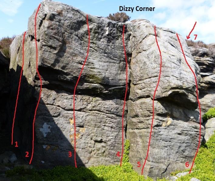 Turtle Rock is the final block on the main edge. 1 Turtle Traverse F4+. Traverse left to the arete without using the lip or jammed block. 2 Myrtle the Turtle F3+. Direct over the roof on good holds.