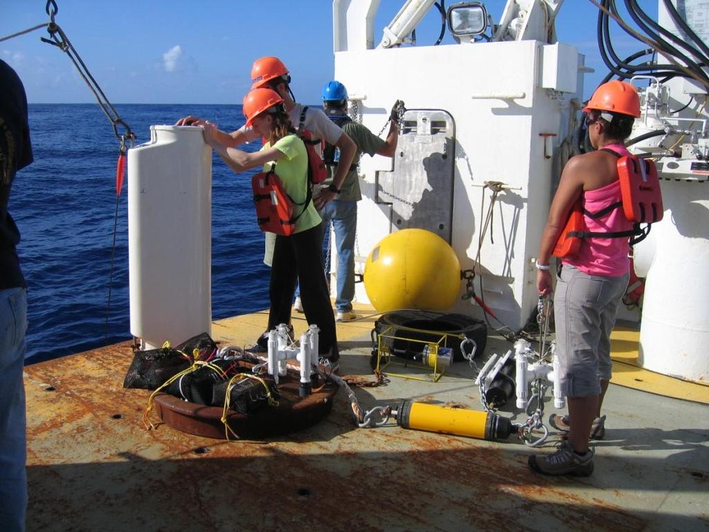 Alaminos Canyon mooring components just before deployment showing larval traps,