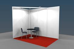 BOOK A STAND STAND SIZE 6 height: 2,500 mm carpet tiles in red, blue or blue-coal 1 electrical power connection 1 kw 3 spotlights 1 table