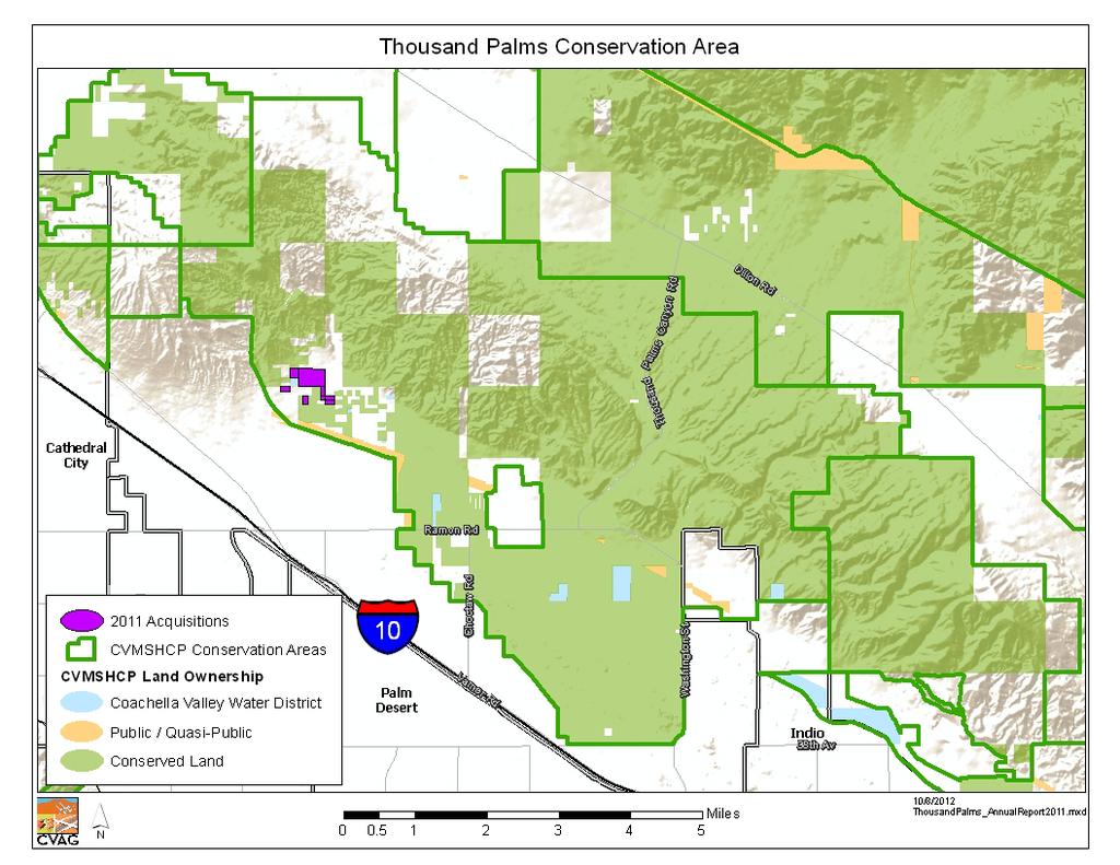 Thousand Palms Area Priority acquisitions continued in the Thousand Palms Area during 2011 with 95 acres acquired for conservation by the Coachella Valley Commission (CVCC).
